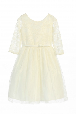 Girls Dress Style 599- Tulle Dress with Lace Bodice in Off White