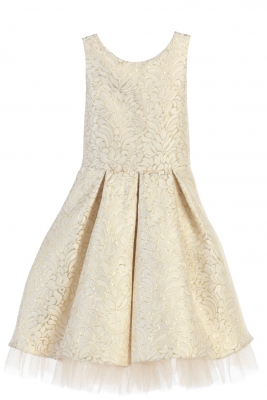 Girls Dress Style 670 - Ivory Pleated Jacquard and Tulle Dress