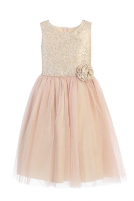 Girls Dress Style 671 - Pink Multitone Jacquard and Tulle Dress