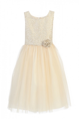 Girls Dress Style 671 - Ivory Multitone Jacquard and Tulle Dress