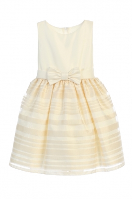 Girls Dress Style 677 - Satin and Organza Striped Dress in Ivory
