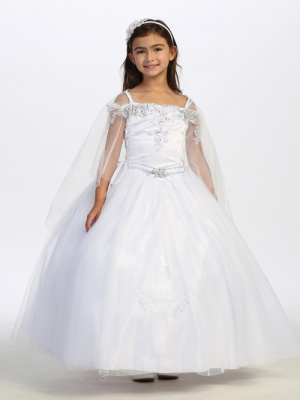 Plus Size Off-Shoulder First Communion Dress with Lace Applique and Embroidered Maria