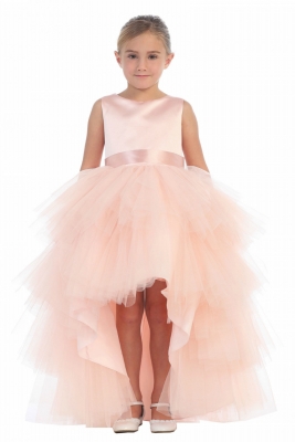 Girls Dress Style 5658 - Satin and Tulle High Low Dress In Blush