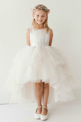 Girls Dress Style 5658 - Satin and Tulle High Low Dress In Champagne