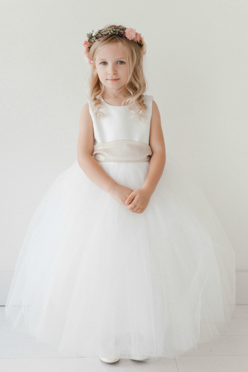 Flower Girl Dress Style 5700- White or Ivory Dress with Choice of Sash