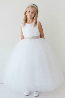 Girls Dress Style 5700 - Satin and Tulle Dress with Choice of Sash Type and Color