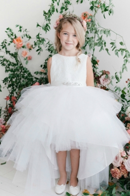 Girls Dress Style 5722 - Satin and Tulle High-Low Dress in Choice of Color