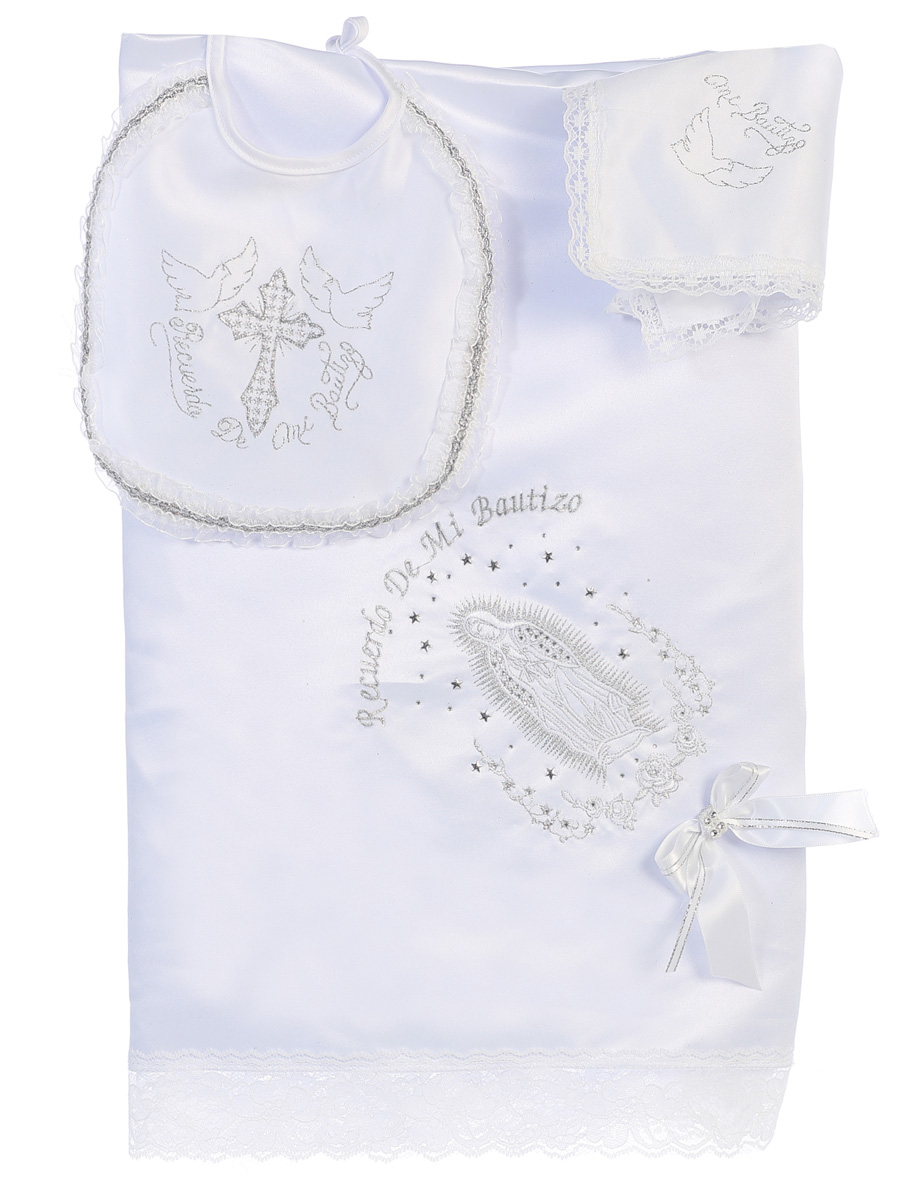 Baptism and Christening Satin MARIA2 Blanket Style- 3 piece set in Choice of Language