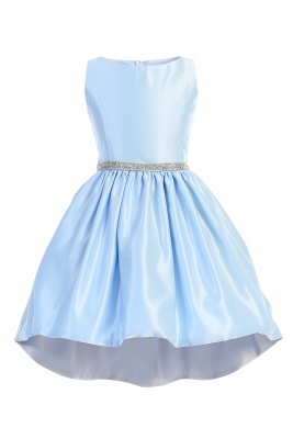 Style 801 - Light Blue High-Low Satin Cocktail Dress with Pockets