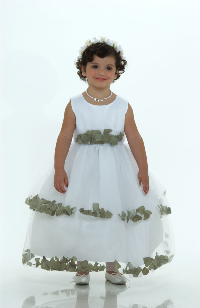TT_5251WG Flower Girl Dress5251 White Sleeveless Double Layer Satin
