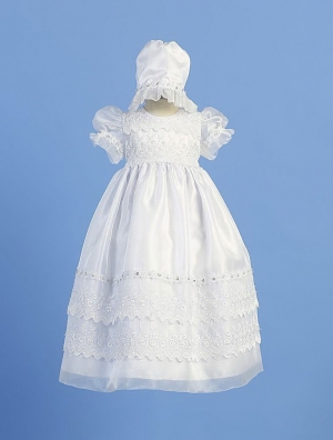 Girls Baptism and Christening Dress Style DR309- Short Sleeve Organza Dress with Matching Bonnet