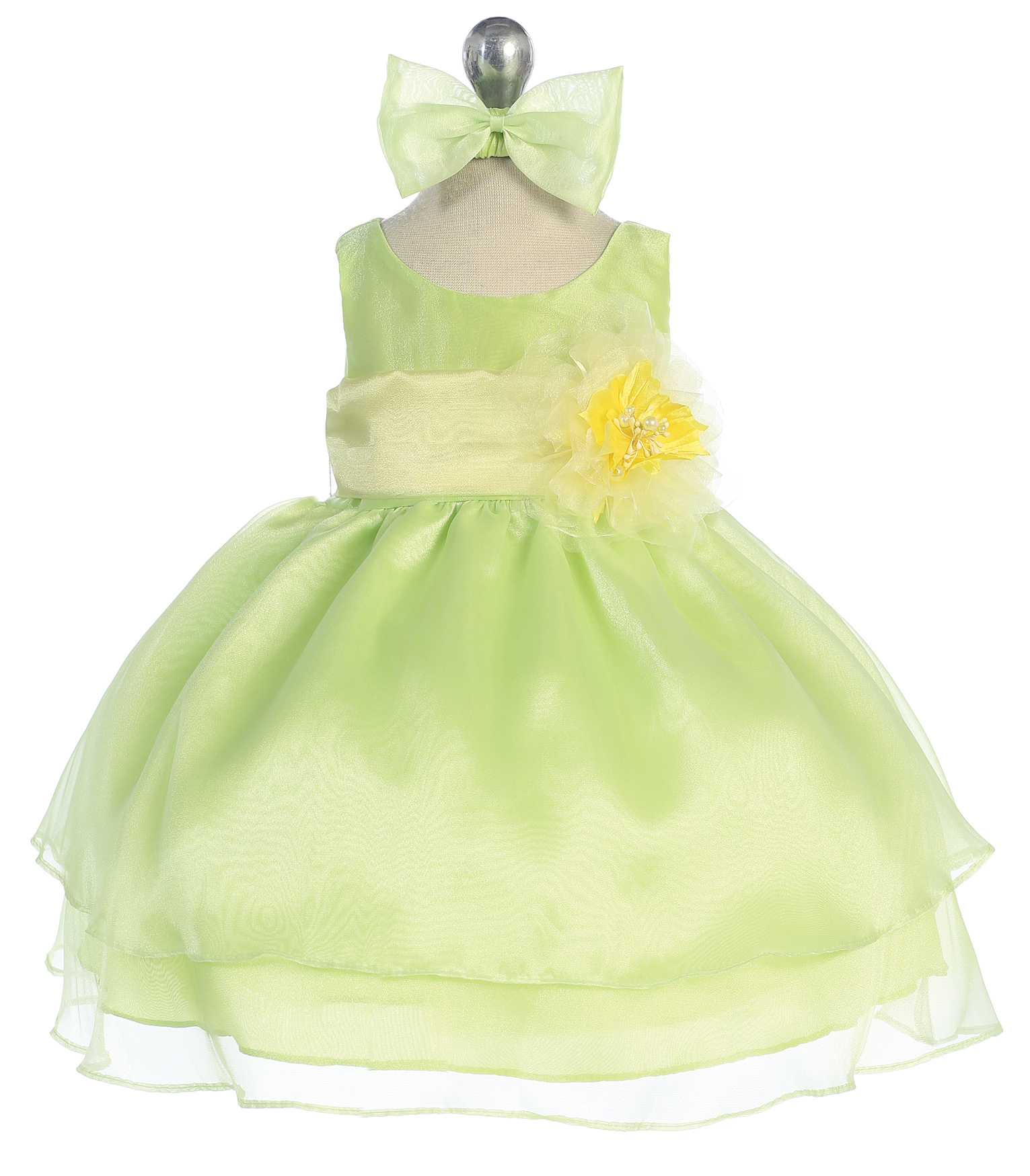 CA_B574LM Girls Dress Style 574 LIME Dress with Choice of 25 Sash