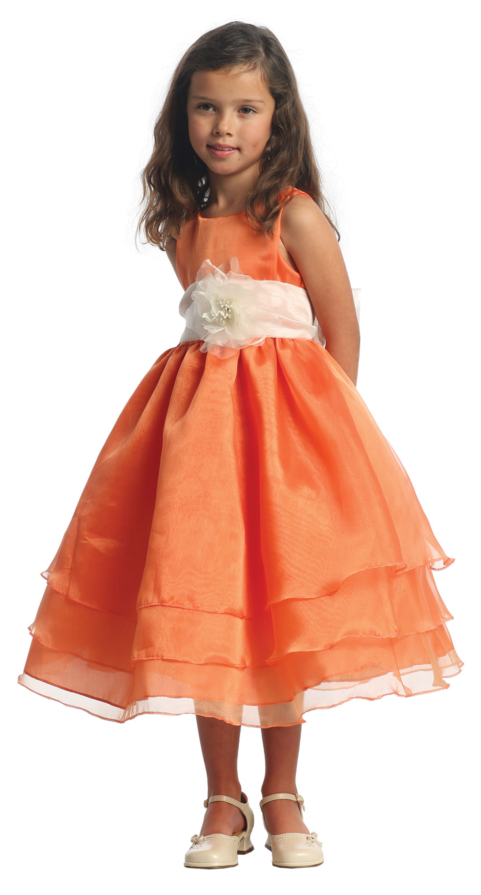 CA_D574OR Girls Dress Style 574 ORANGE Dress with Choice of 25 Sash