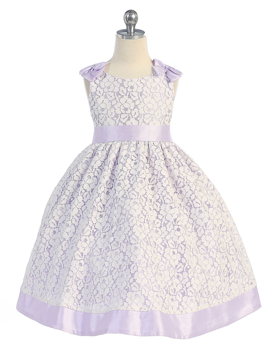 CA_M905L Girls Dress Style M905 LILAC Sleeveless Lace Dress with Bow