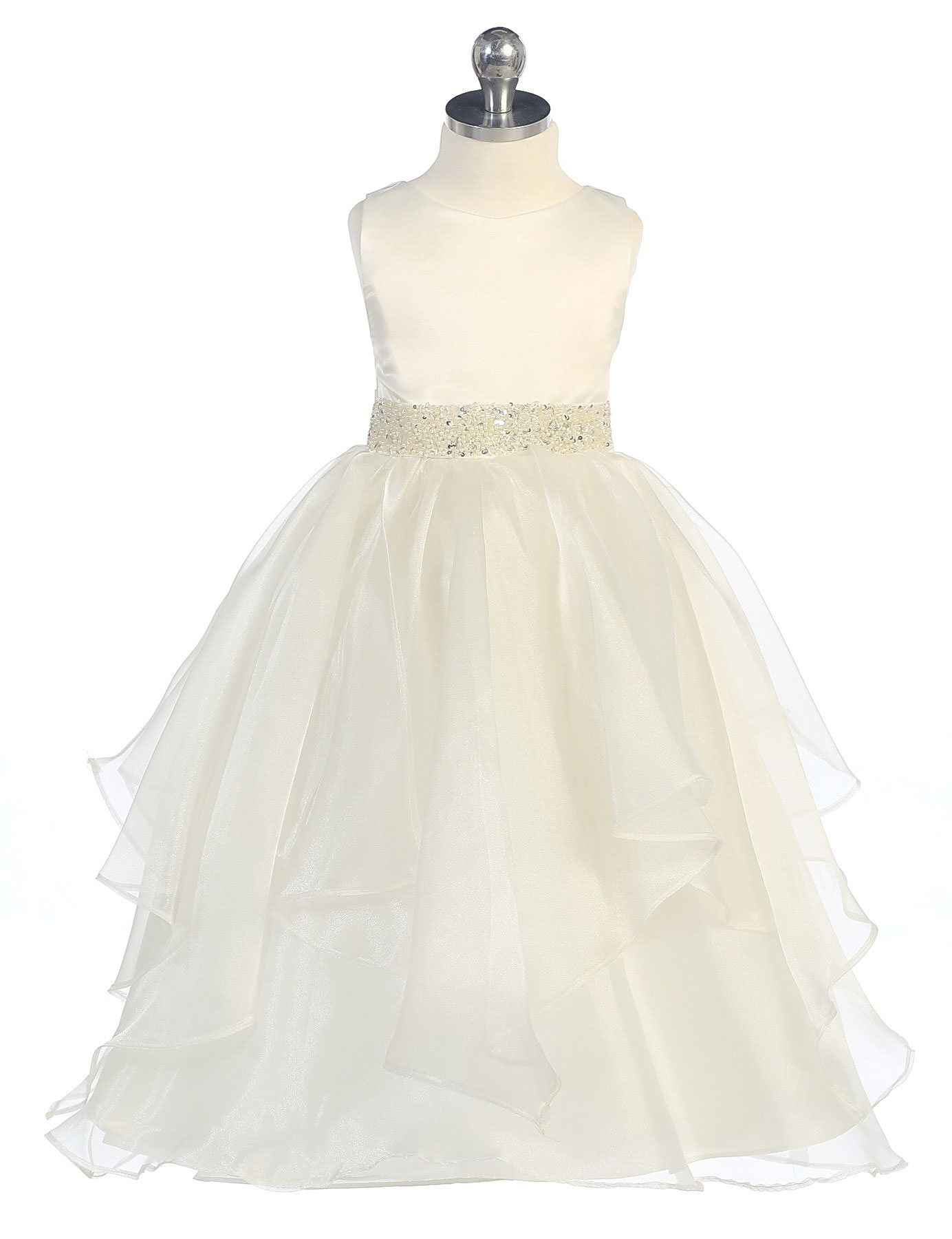 CB_0302IV Girls Dress Style 0302 IVORY Sleeveless Satin and Organza