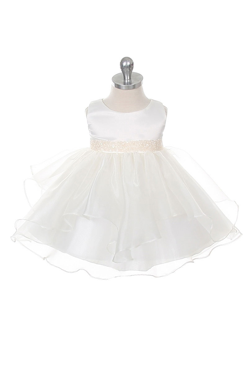CB_0302IVb Girls Dress Style 0302 IVORY Sleeveless Satin and Organza