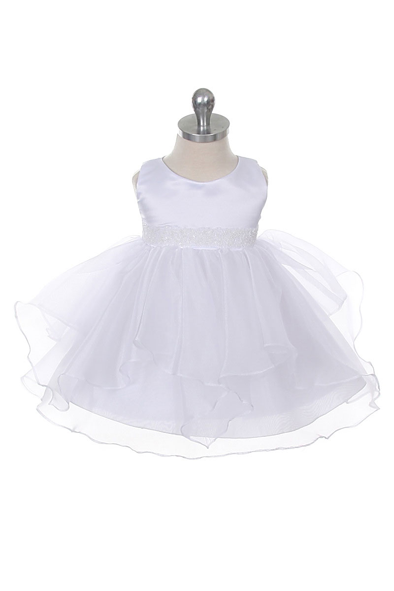 CB_0302Wb Girls Dress Style 0302 WHITE Sleeveless Satin and Organza