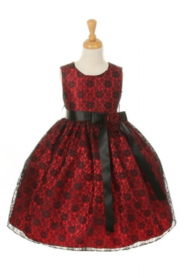 SALE Girls Dress Style 1132- RED Dress with Black Sash and Flower