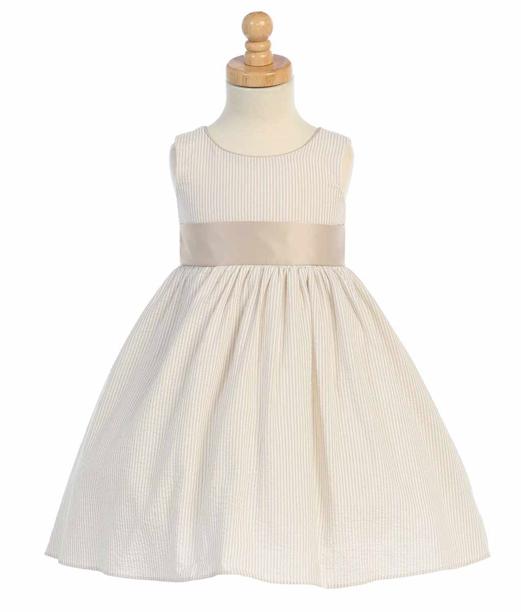 L_M642KH Flower Girl Dress Style M642 Striped Cotton Seersucker