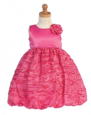 Girls Dress Style M674- Fuchsia Sleeveless Taffeta Dress with Embroidered Tulle