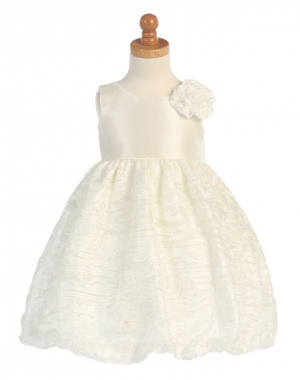 Girls Dress Style M674- Ivory Sleeveless Taffeta Dress with Embroidered Tulle