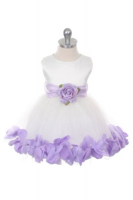 Flower Girl Dress Style 152-Choice of White or Ivory Dress with Lilac Sash and Petals
