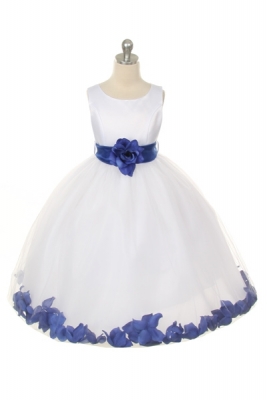 Flower Girl Dress Style 152-Choice of White or Ivory Dress with Royal Sash and Petals