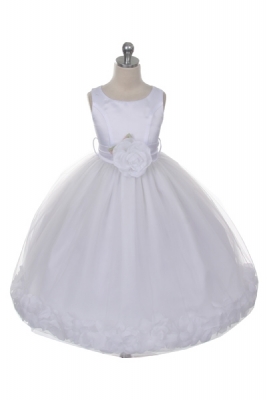 Flower Girl Dress Style 152-Choice of White or Ivory Dress with White Sash and Petals