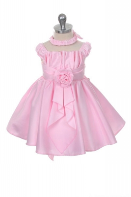 Girls Dress Style 025- PINK Cap Sleeve Taffeta Dress with Embellished Bodice
