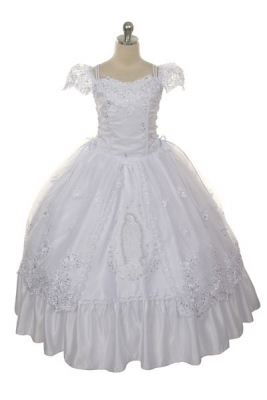Girls Dress Style 285- WHITE Off the Shoulder Satin and Organza Dress