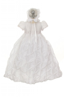 Girls Dress Style 332- WHITE Taffeta Short Sleeve Baptism and Christening Outfit Set