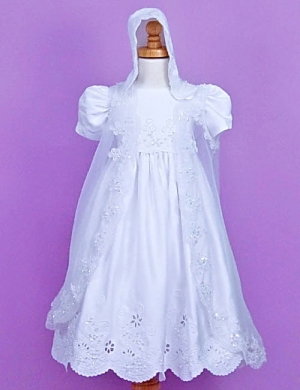 Girls Dress Style 346- WHITE Baptism and Christening Outfit Set with Organza Overlay