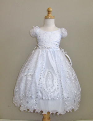 Girls Dress Style 386- WHITE Baptism and Christening Dress with Mary Embroidery