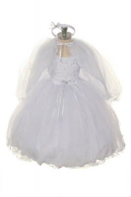 Girls Dress Style 389- WHITE Baptism and Christening Outfit Set with Cape
