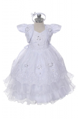 Girls Dress Style 390- WHITE Baptism and Christening Outfit Set with Jacket
