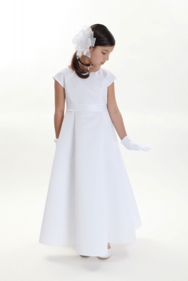 Girls Dress Style 535- WHITE Satin Cap Sleeve Aline Dress