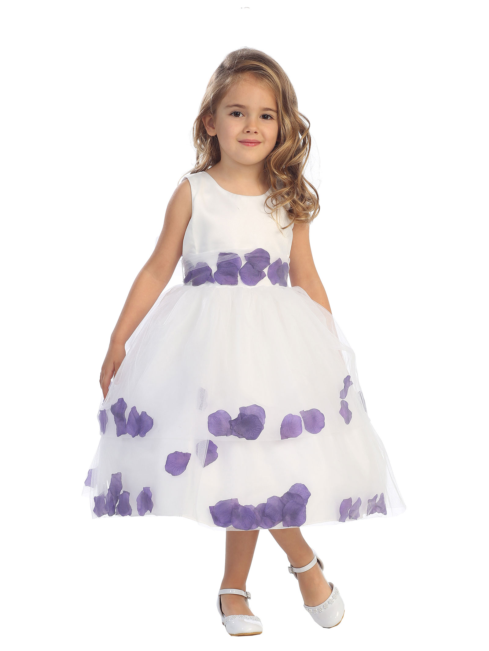 TT_5251PUR Girls Dress Style 5251 Sleeveless Satin and Tulle Double