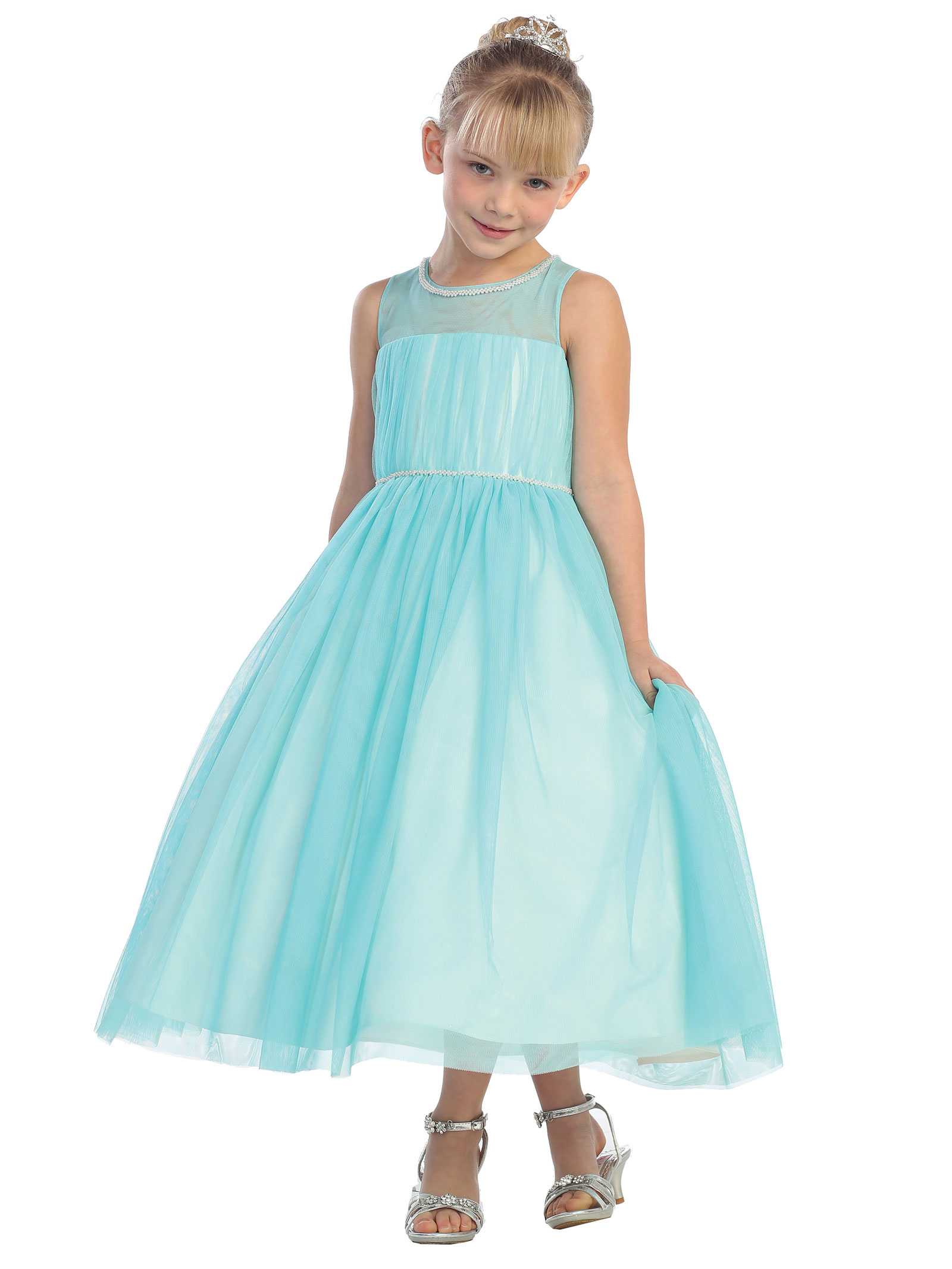 TT_5609AQ - Girls Dress Style 5609- Sleeveless Organza Dress with ...