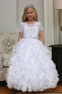 2018 Communion Dress Style DR5237 White Beaded Organza Ruffle Dress