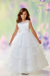 2018 Communion Dress Style 118310 White Cap Sleeve Lace Bodice and Organza