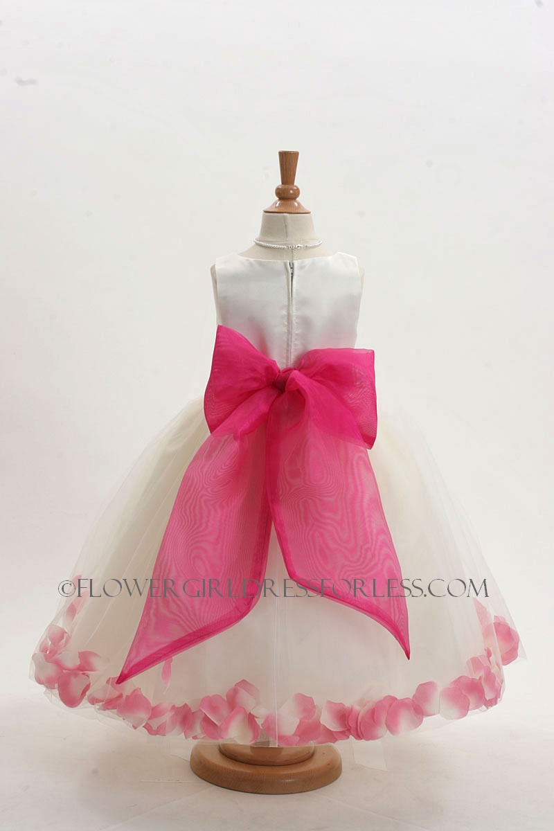 MB_152IHP - Flower Girl Dress Style 152-Choice of White or Ivory Dress with Hot Pink Sash and Petals - Hot Pinks and Fuchsia - Flower Girl Dresses - Flower ...