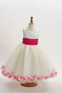 Flower Girl Dress Style 152-Choice of White or Ivory Dress with Hot Pink Sash and Petals