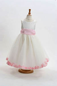 Flower Girl Dress Style 152-Choice of White or Ivory Dress with Light Pink Sash and Petals