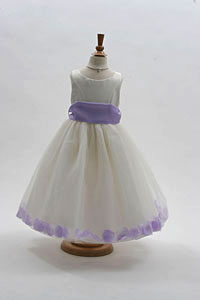 Flower Girl Dress Style 152-Choice of White or Ivory Dress with Lilac Sash and Petals