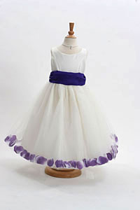 Flower Girl Dress Style 152-Choice of White or Ivory Dress with Purple Sash and Petals