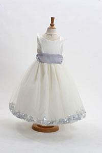 Flower Girl Dress Style 152-Choice of White or Ivory Dress with Silver Sash and Petals