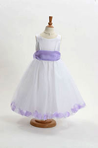 Flower Girl Dress Style 152-Choice of White or Ivory Dress with Lilac Sash and Petals