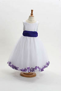 Flower Girl Dress Style 152-Choice of White or Ivory Dress with Purple Sash and Petals