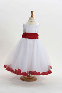 Flower Girl Dress Style 152-Choice of White or Ivory Dress with Red Sash and Petals