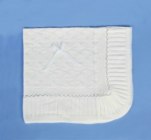 Baptism and Christening Satin Blanket Style BL459- Knitted Blanket with Bow